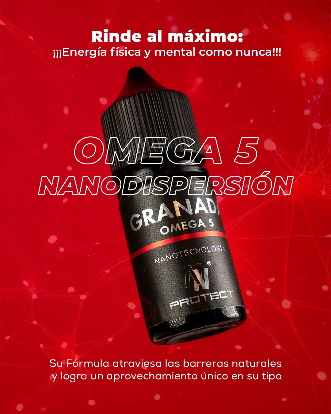 Gotero de NN Protect Granada Omega 5 listo para usar, con granadas frescas al fondo.