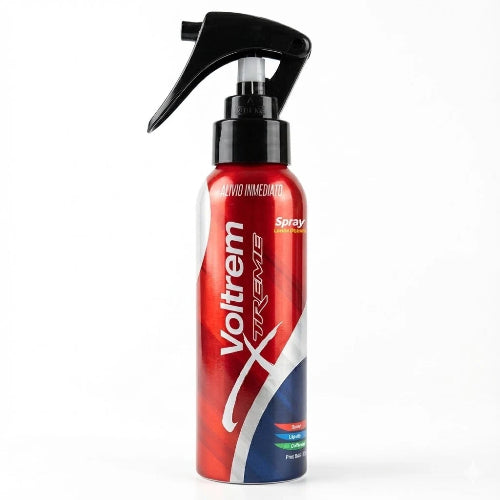 Botella Voltrem Xtreme Spray 120ml roja con spray negro para alivio de dolor muscular